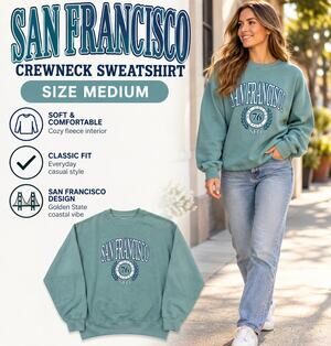 San Francisco Golden State 76 SFO Graphic Crewneck Sweatshirt | Blue | Size M